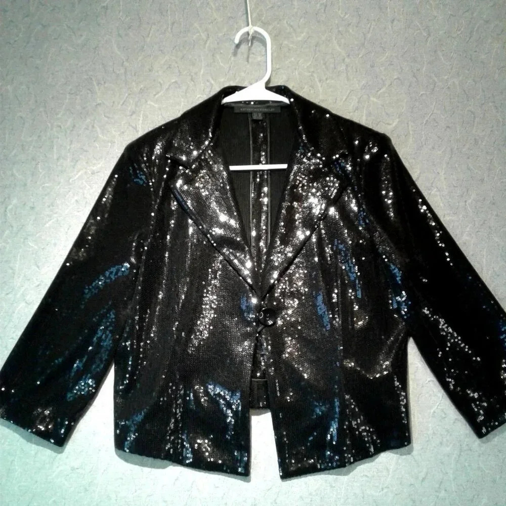 Women's Black  Sequined Blazer by Katherine Barclay Size M